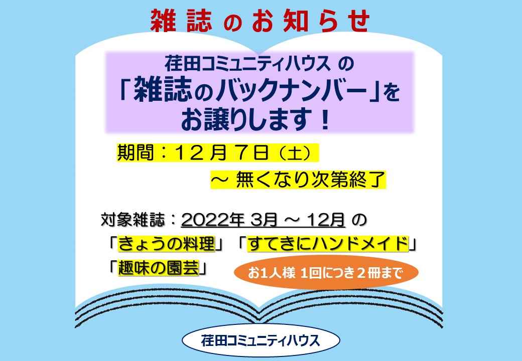 雑誌のバックナンバーをお譲りします！ – 荏田コミュニティハウス